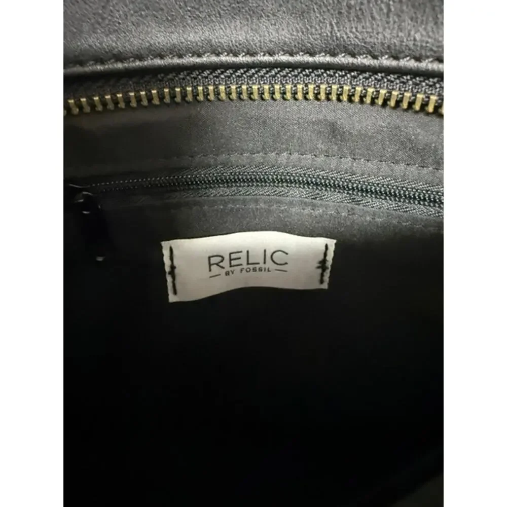 Relic by Fossil Black Faux Leather Crossbody Bag Braided Handle Gold Hardware